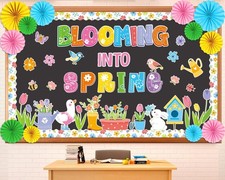 Spring Bulletin Board Decorations Set with 3D Paper Fans Blooming Into Spring...