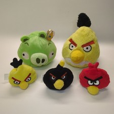 Lot of x5 Angry Birds Plush Toys - 5"  2" - Yellow, Red, Black, King Pig 2010