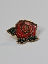 Red Rose With Green Leaves Stylized Design Lapel Pin Small Size