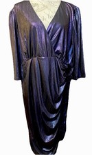 UK 20 Purple Metallic Rouched Party Cocktail Dress Lovedrobe