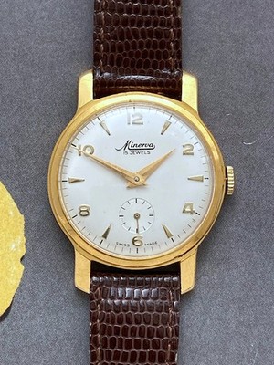 Minerva ''Pythagore'' Calibre 48 Goldplated and Stainless Steel Vintage Wristwatch