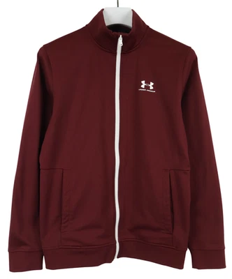 Under Armour Sweat Homme Petit Fermeture Éclair Piste Veste Bordeaux Marron - Photo 1/4