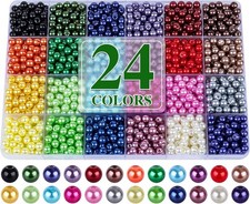 About 1200 PCS 6mm Imitation Pearl Style Glass Beads Bracelet Making Kit, 24