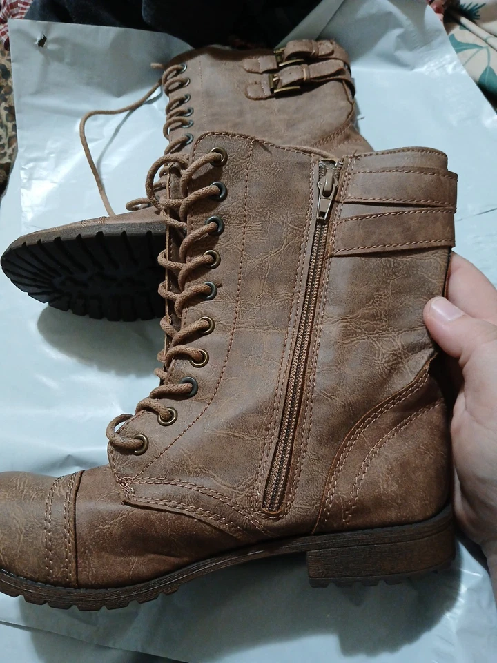 Rampage Jacen Woman's Size 6.5 Combat Biker Moto Boot Brown Crackle Zip Up - Image 2 of 4