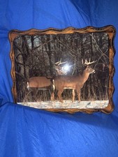 Wood Wall Plaque Deer Forest Scene, Lodge Decor, Rectangular Hanging Printed