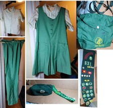 Vtg Girl Scout Uniform Sz 14 Official Dress Pants Shirt Patches pins beret bag