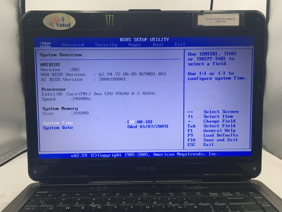 ASUS N81V NOTEBOOK - BOOTS TO BIOS - INTEL CORE 2 DUO P8600 - NO RAM - READ - BB - Image 2 of 4