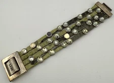 HEET SILVERTONE SWAROVSKI CRYSTAL 4 STRAND LEATHER 7” BRACELET AS IS K949B