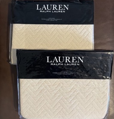 Two Ralph Lauren Kaia King Shams 20x36 Chevron Cotton Blend In Natural Beige
