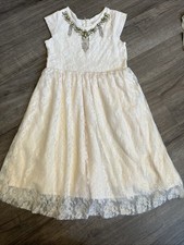 Girls Joyfolie Mia Joy Ivory Lace Beaded Neckline Size 7 Fully Lined EUC