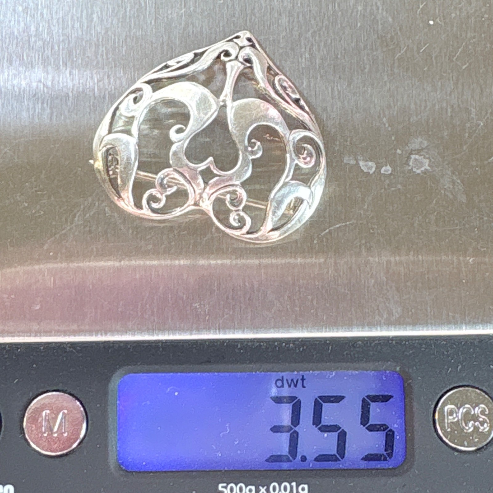 VTG Solid Sterling Silver 925 Scroll Filigree Hea… - image 11