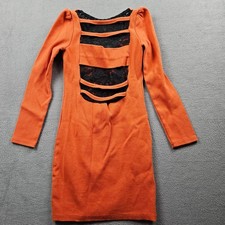 Bodycon Dress Lace Back Womens Small Ribbed Orange Pumpkin Spice Long Sleeve