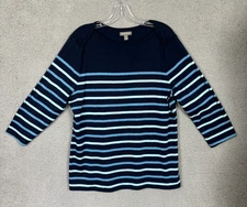 Style & Co Women's Striped Pima Cotton 3/4-Sleeve Top  Multicolor Blue XXL NWOTs
