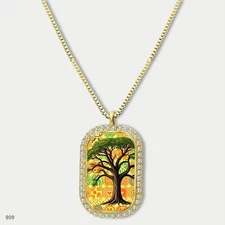 Amazing Colorful Tree of Life Pendant Necklace Chain Printed Dog Tag Chain Gift