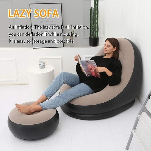Silla inflable con otomana flocada ligera portátil sofá de aire interior y - Foto 4 de 7