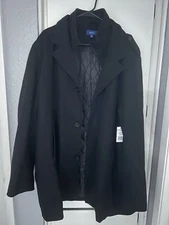 Apt 9 Black Wool Blend Car Coat Jacket Zipper Plus Button Close Stand Collar 2XL