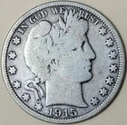1915 - D  Silver  Barber Half Dollar - ** VG **