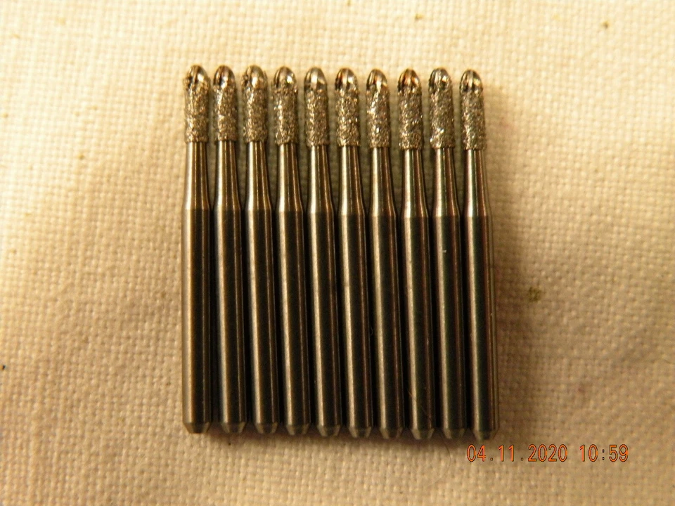 x10 miniature Diamond burs 1.5mm diameter cylinder round end 1/16" shanks new - Image 1 of 1