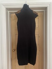 MANGO: Women's Black Sleeveless Turtleneck Dress With Gems on Shoulders: Size M