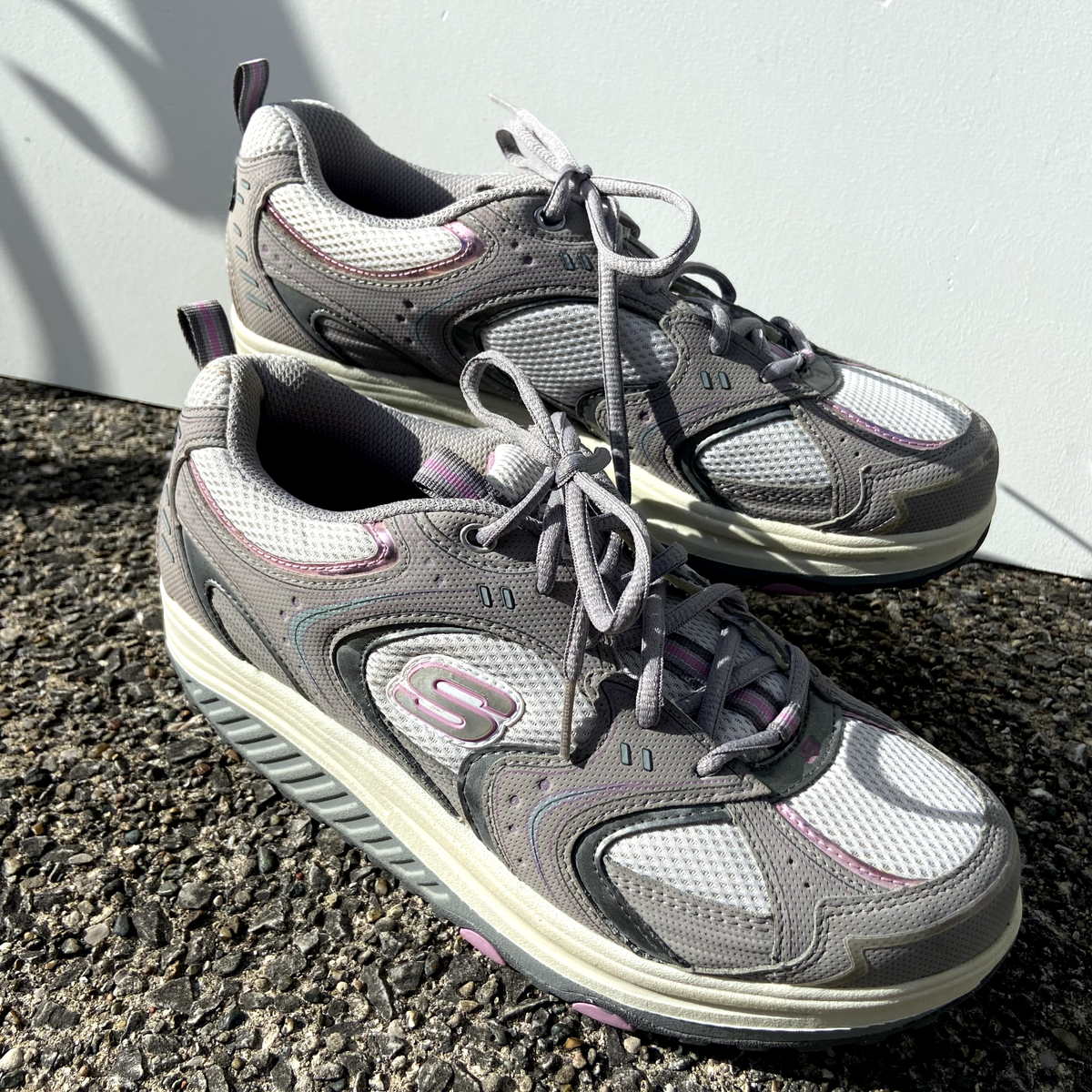 Skechers Shape Ups Shoes Womens Sz 9 White Pink Gray Walking