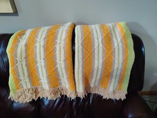 2 Vintage Homemade Knitted Afghan/Blankets-Muticolored
