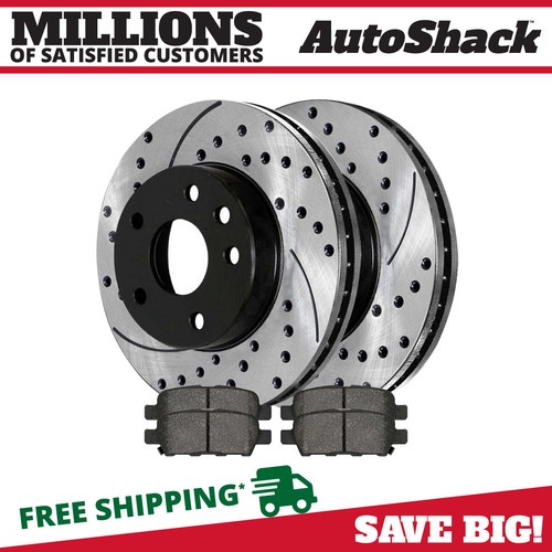 Rear Drilled Slotted Brake Rotors Black & Pads for INFINITI G35 G37