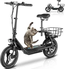 1200W Electric Scooter with Seat&Basket, 14" Commuter Ebike for Adult