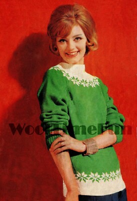 Strickmuster Vintage Damen Fair Isle/Schneeflocken Design Pullover. DK Garn,