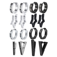 4 Pairs Punk Norse Viking Runes Geometric Hoop Huggie Earrings for Men Women