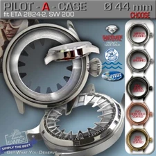 PILOT-A CASE Ø 44 MM, 5 ATM, FOR ETA 2824-2 OR SW 200, ST. STEEL, 5 VERSIONS