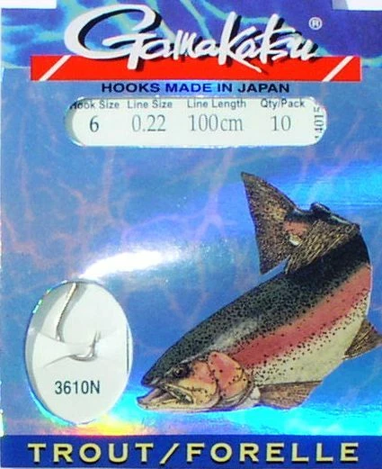 Gebundene Gamakatsu LS-3610N Forellen-Haken Gr. 4+6+8 Vorfach-Haken, Forellensee - Bild 1 von 1