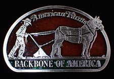 AMERICAN FARMS "BACKBONE OF AMERICA" BELT BUCKLE VINTAGE 1970'S