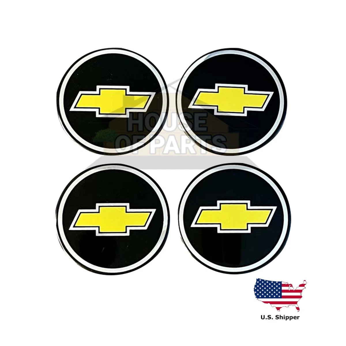 4 Pcs Chevy Emblem Badge Rally Wheel Center Hub Caps Stickers Black Gold 2.5