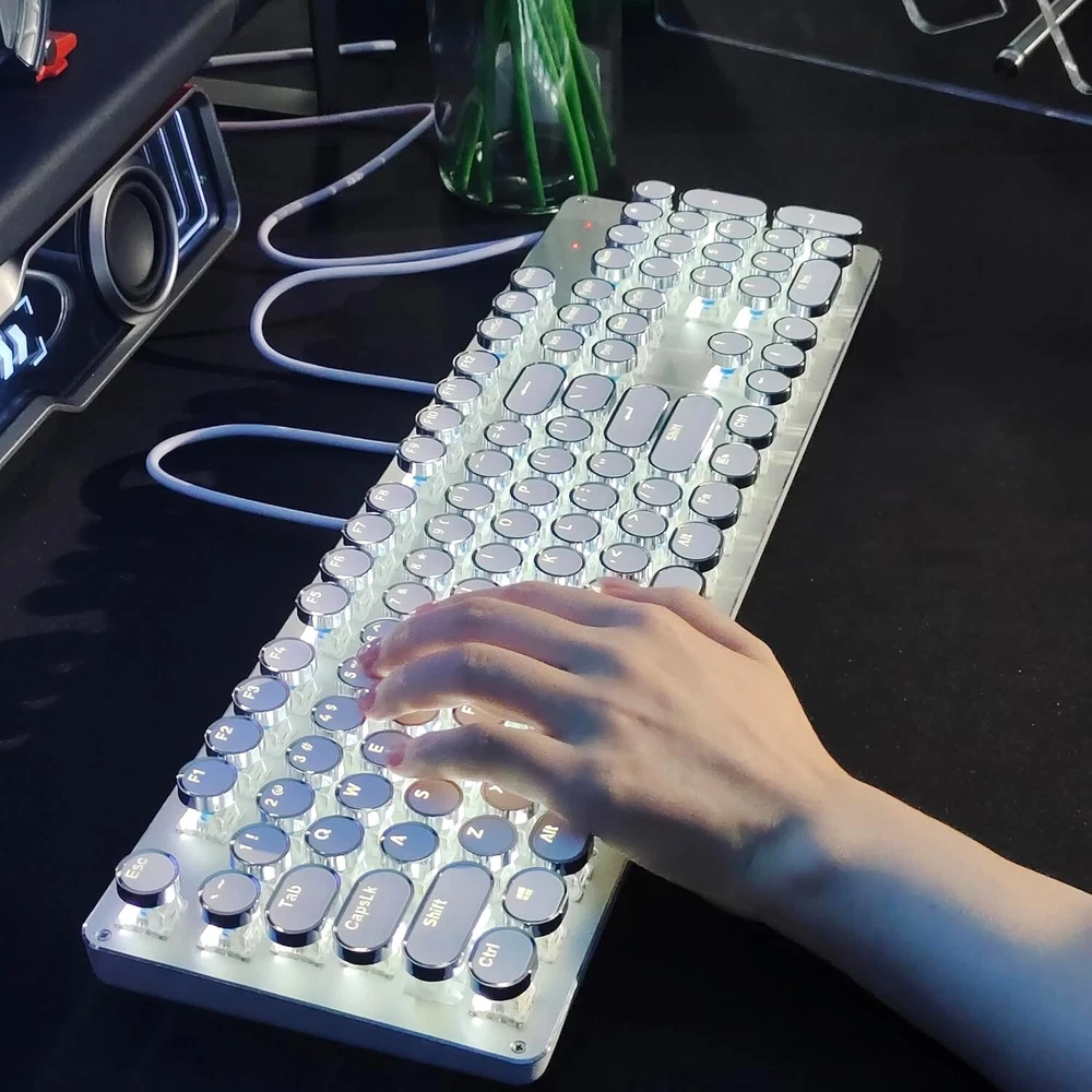 Wireless Mechanical Typewriter Keyboard with 104 Keys for a Vintage Aesthetic Feel