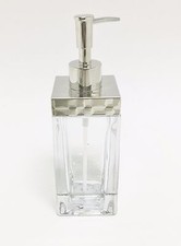 NEW HEAVY CLEAR GLASS+POLISHED TEXTURED SILVER METAL SOAP,LOTION DISPENSER