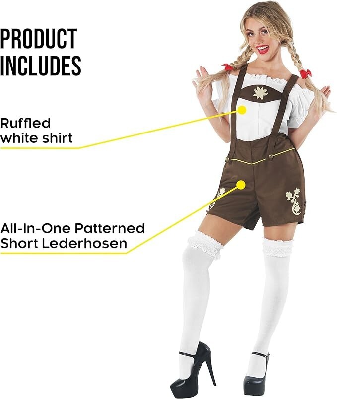 lederhosen ladies fancy dress Fun Shack Lederhosen, Oktoberfest Outfit, Bavarian Costume content_SizeGuide:womens