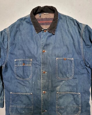 ジャケット・アウター 50s Vintage Indigo Denim Blanket Jacket Vtg 50s POWRHOOUSE Blanket Lined Denim Chore Work Jacket Indigo