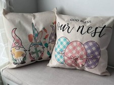 Easter Pillow Covers Set of 2 18X18 Inch Farmhouse Happy Easter Egg Rabbit