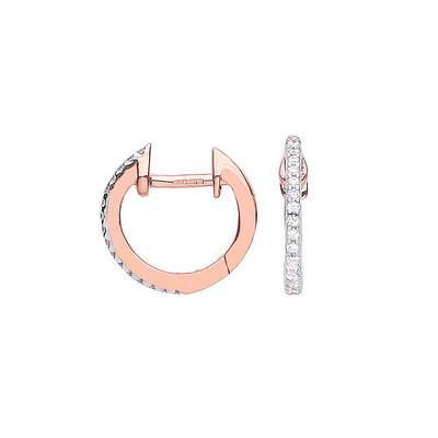 Diamant F/SI 0,10 kt runder Brillantschliff Krallen-Set Huggies Ohrring 9 kt Rotgold