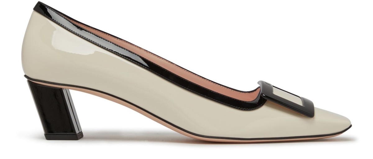 Roger Vivier Belle Vivier White/Black 45mm Patent Leather Pumps