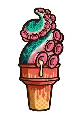 3” Sticker Cool Weird Colorful Squid Ice Cream Cone Rainbow Tentacles Drip