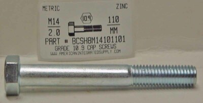 M14-2.00X110MM HEX HEAD CAP SCREWS GRADE 10.9 STEEL ZINC PLATED (2)