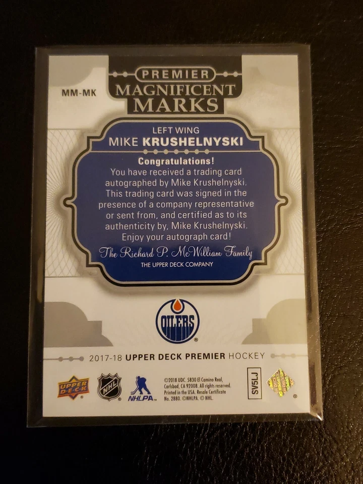 2017-18 UD Premier Magnificent Marks ON CARD Auto Mike Krushelnyski Oilers - Image 2 of 2