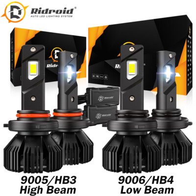 4x RIDROID 9005 9006 Combo LED Headlight High Low Beam Bulbs 6000K Cool White