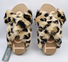 Toms Susie Eva Slippers Womens US 7 Slides Fur Leopard NWT Vegan Sandals Bottoms
