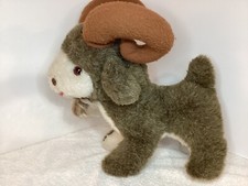 Peluche de cabra de montaña vintage cuernos rizados barbudos 15 pulgadas peluche de carnero
