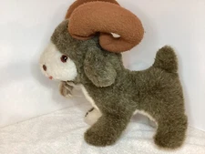 Vintage Mountain Goat Plush Bearded Curled Horns 15 Inch Stuffed Ram Plush