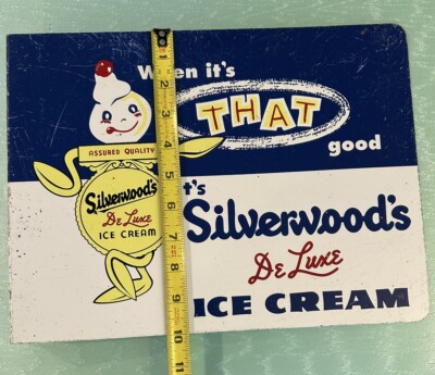 Silverwoods DeLuxe Ice Cream Painted Metal 2 Sided Flange Sign