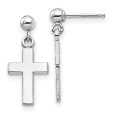 Real 14kt White Gold Polished Cross Earrings