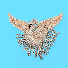 ROSE GOLD TONE SWAN BROOCH abstract splash crystal rhinestone pin C1